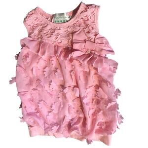 Pink 4T Ruffles Pearls Bows Flowers  Flouncy Sleeveless Top Tutu and Lulu